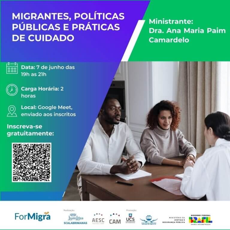 Curso gratuito aborda migrantes, políticas públicas e práticas de cuidado